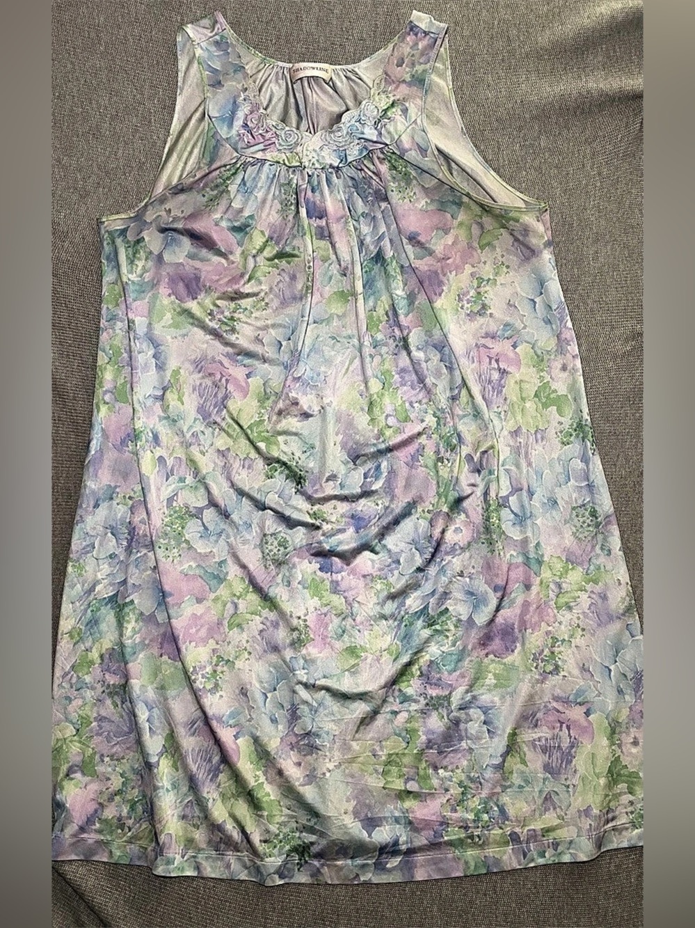 Shadowline Vintage Floral Nightgown Sleeveless Pastel Watercolor